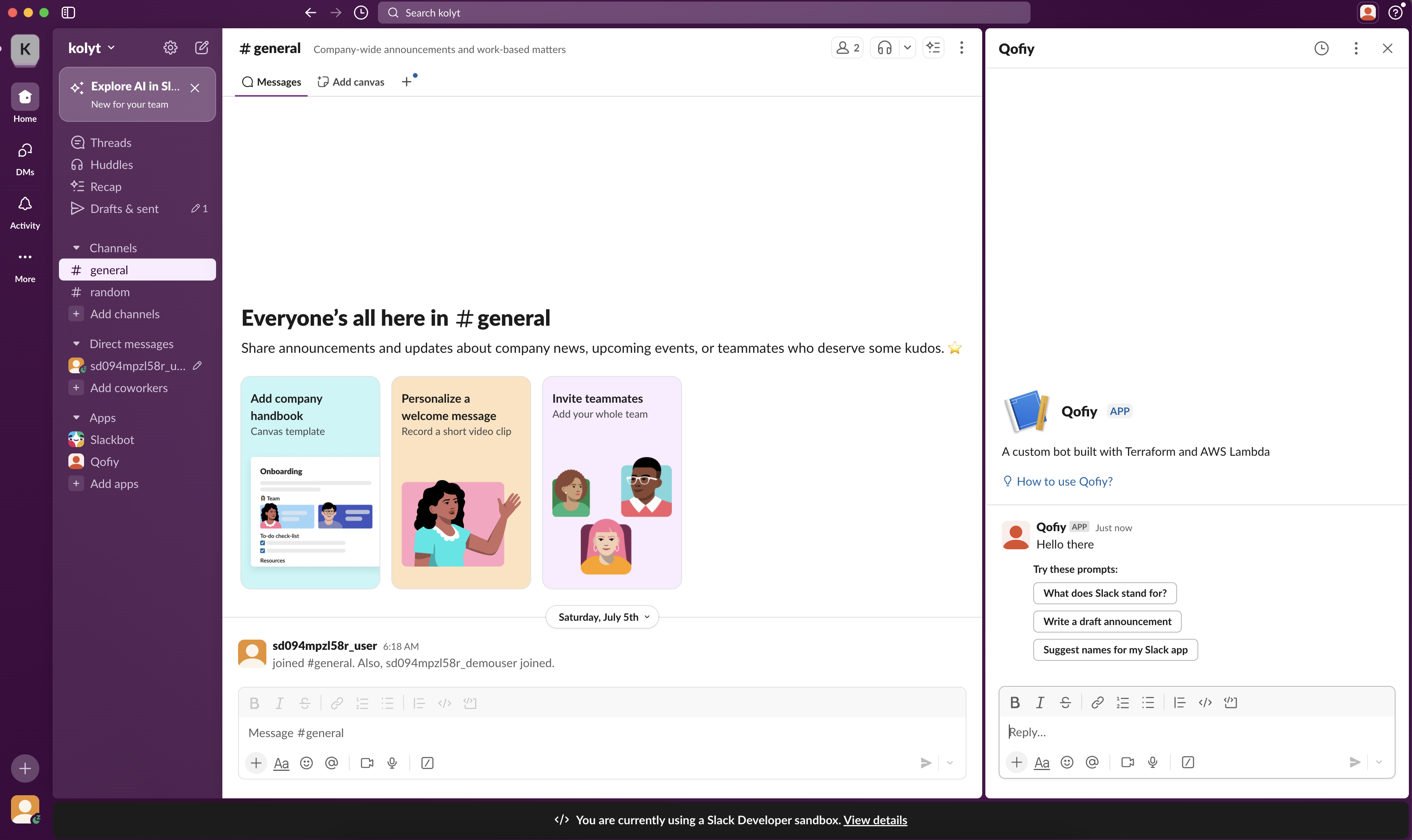 Image showing Slack interface with Slack AI app open in a side pane