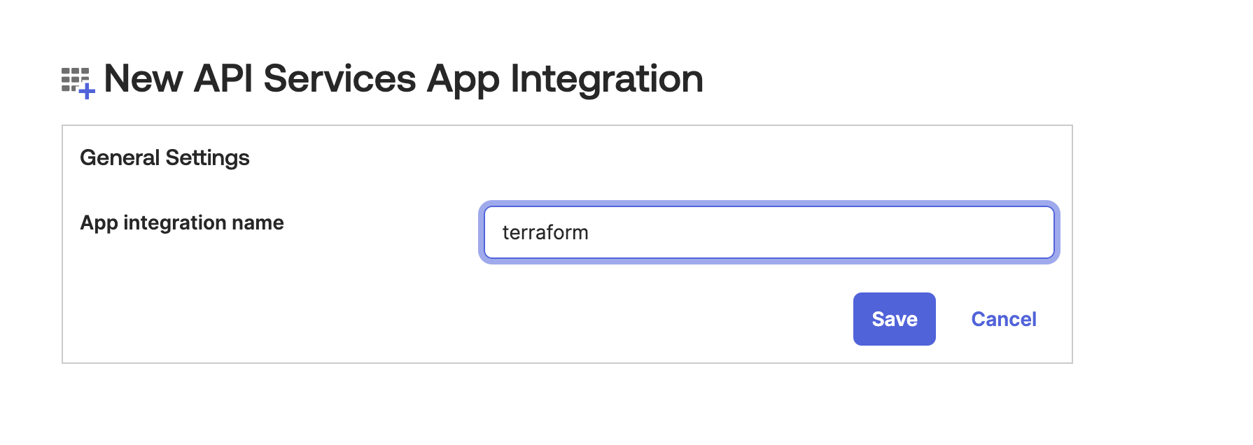 Image showing Okta UI for creating an API services app